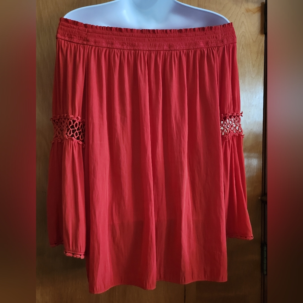 Chico's Crochet Details Off The Shoulder Red Top - Picture 5 of 15